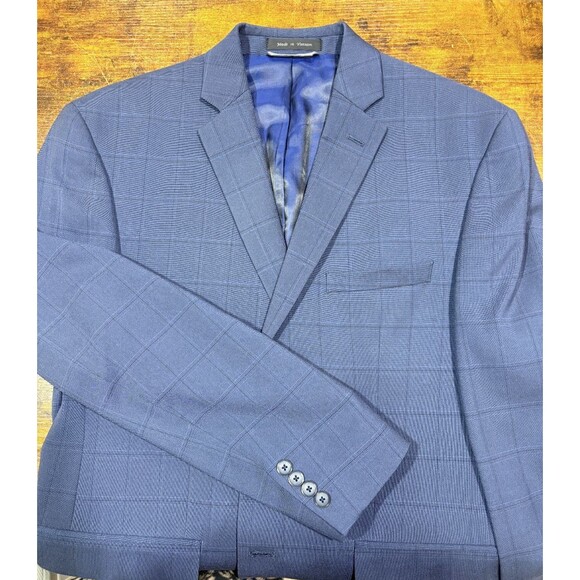 Marc New York Men's Blue Modern-Fit Plaid Blazer Suit Sport Coat Jacket 40S - Picture 5 of 8